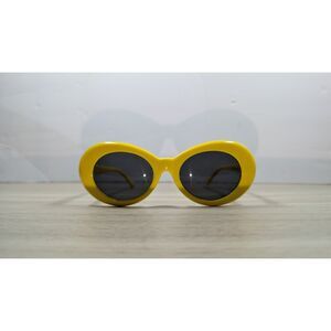 Retro Oval Sunglasses Yellow Frame Black Lenses Kurt Cobain Style Y2K